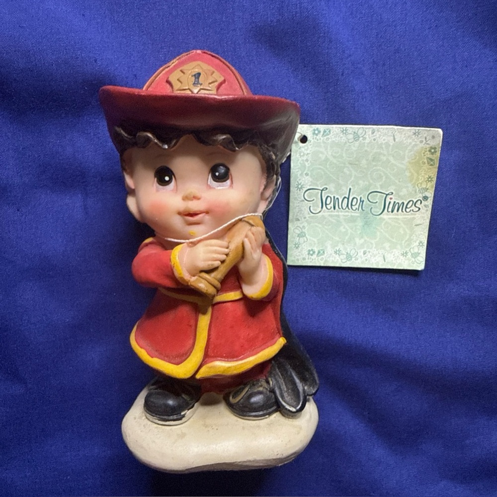 Tender Times Vintage Firefighter Boy Figurine Porcelain Fireman Statue
